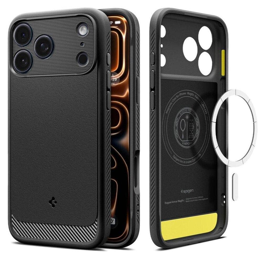 Удароустойчив силиконов (TPU) калъф с MagSafe за iPhone 17 Pro Max - Spigen Rugged Armor MagSafe Case (черен)