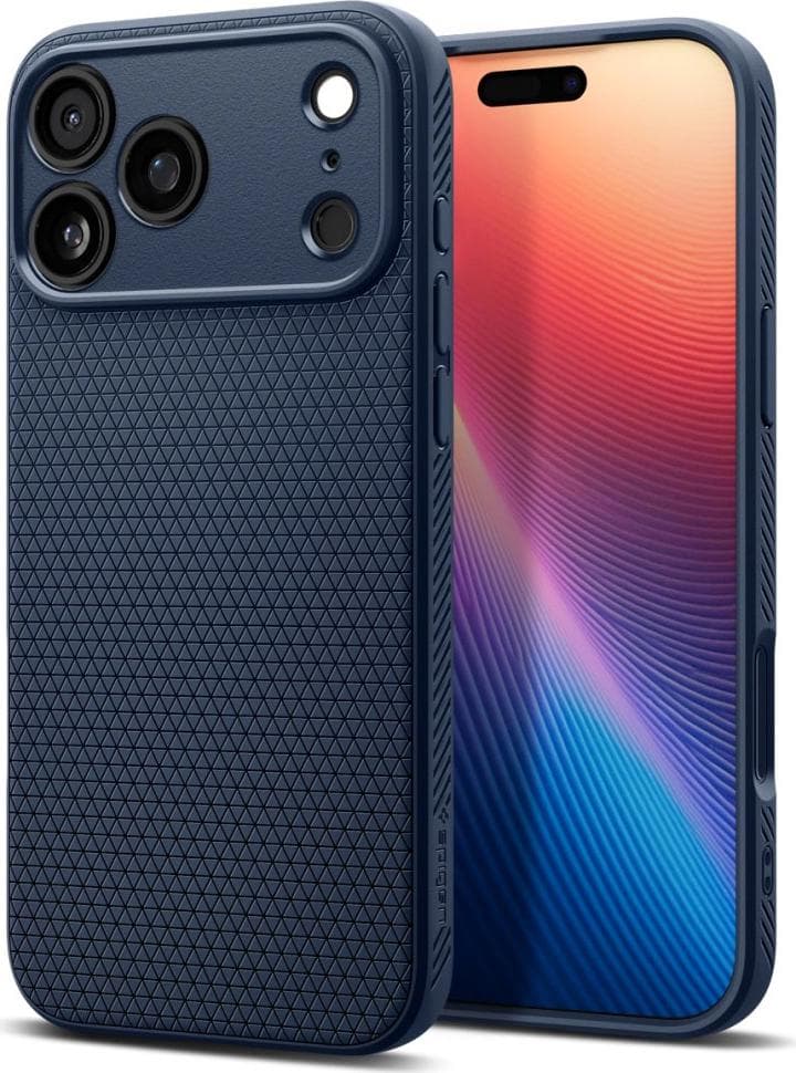 Удароустойчив силиконов (TPU) калъф за iPhone 17 Pro - Spigen Liquid Air Case (тъмносин)