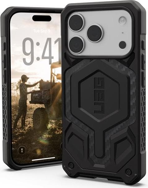 Удароустойчив хибриден кейс с MagSafe за iPhone 17 Pro - Urban Armor Gear Monarch Pro Case (черен-карбон)
