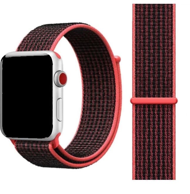 Оригинална текстилна каишка за Apple Watch 42мм, 44мм, 45мм, 46мм, Ultra 49мм - Apple Watch Nike Band Sport Loop (черен-червен)