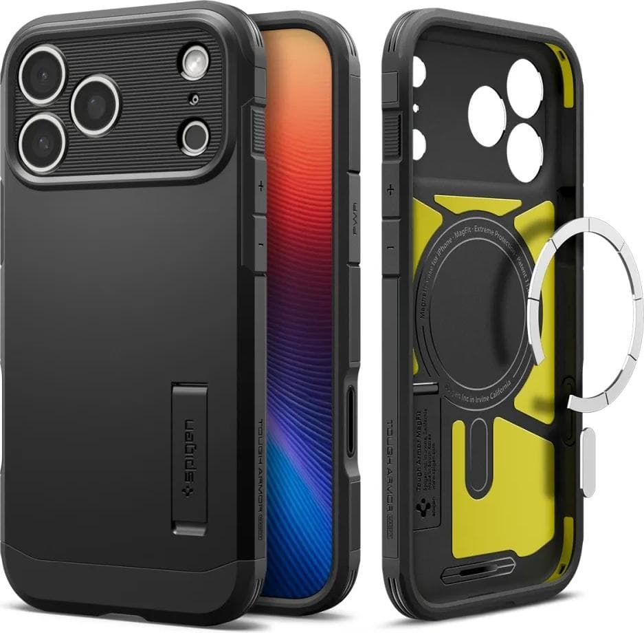 Хибриден кейс с най-висока степен на защита с MagSafe за iPhone 17 Pro - Spigen Tough Armor T MagSafe Case (черен)