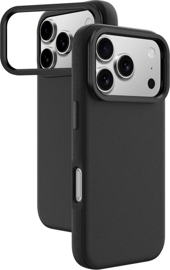 Кожен кейс с MagSafe и вградена поставка за iPhone 17 Pro Max - AmazingThing Glamour AllSkin Magnetic Leather Case (черен)