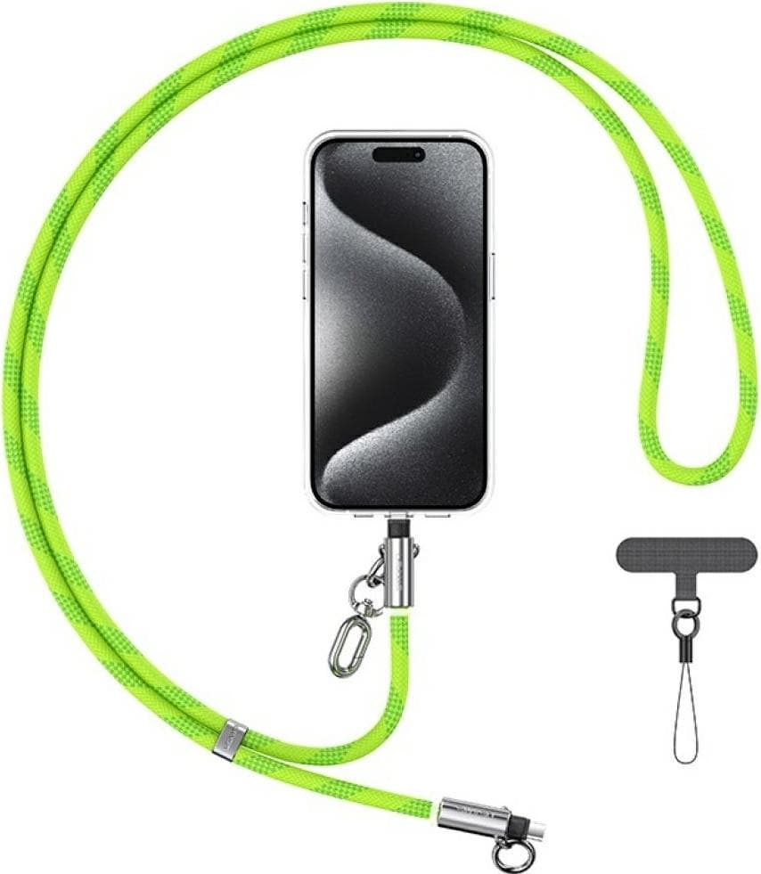 Универсална връзка за носене през врата за смартфони с вграден USB-C към Lightning кабел - USAMS SJ746 USB-C to Lightning Phone Lanyard Cable 30W (зелен)