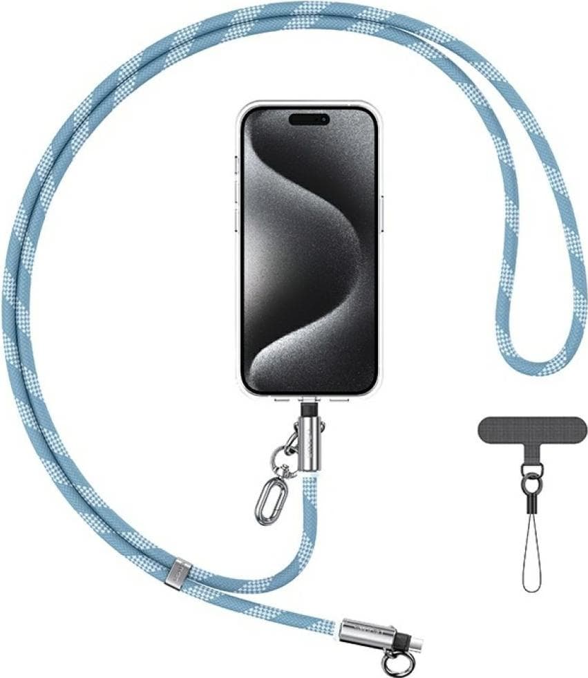 Универсална връзка за носене през врата за смартфони с вграден USB-C към Lightning кабел - USAMS SJ746 USB-C to Lightning Phone Lanyard Cable 30W (син)