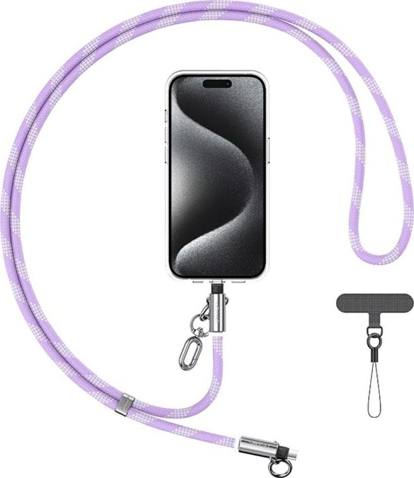 Универсална връзка за носене през врата за смартфони с вграден USB-C към Lightning кабел - USAMS SJ746 USB-C to Lightning Phone Lanyard Cable 30W (лилав)