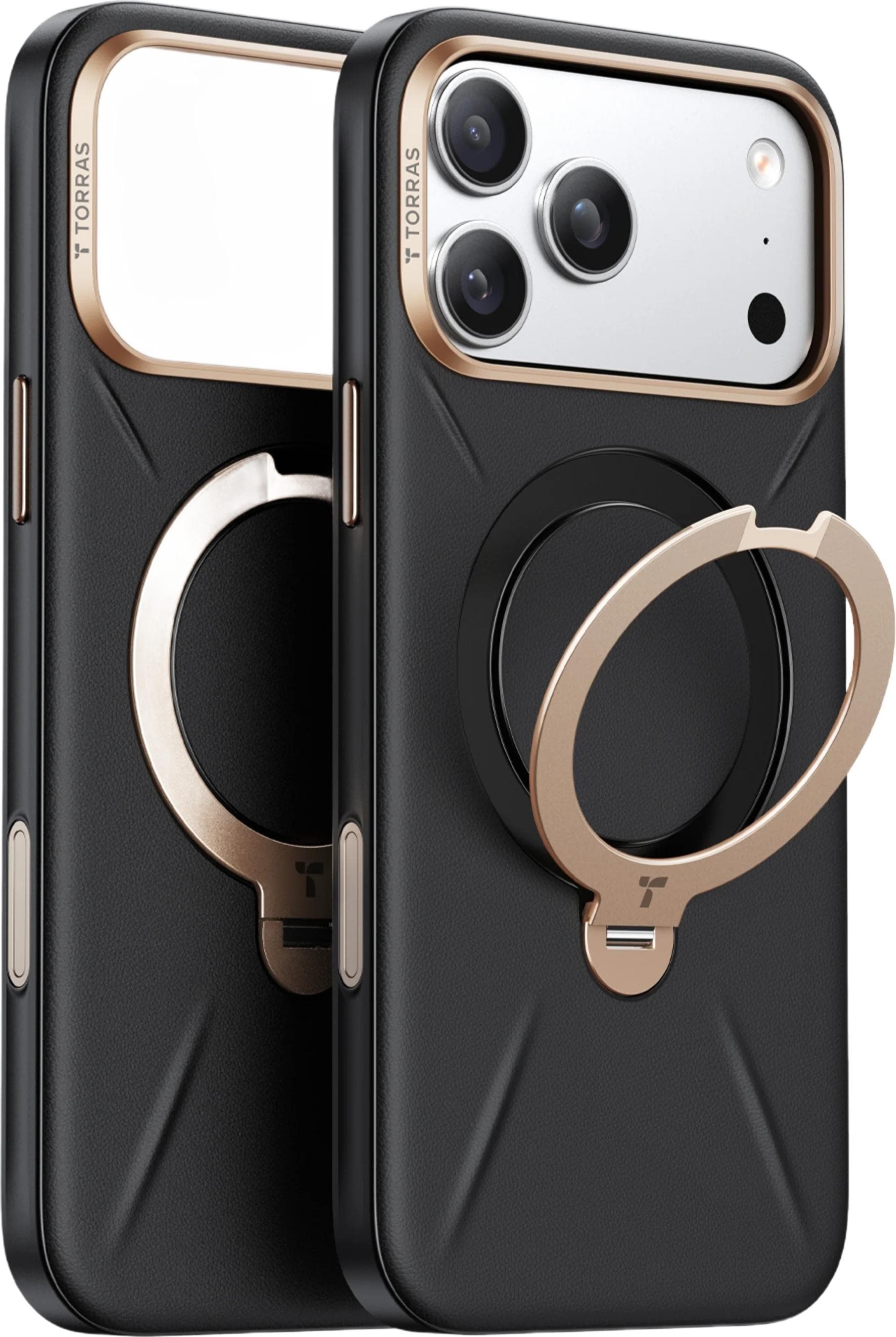 Кожен кейс с MagSafe и вградена поставка за iPhone 17 Pro Max - Torras QPRO Leather Series (черен)