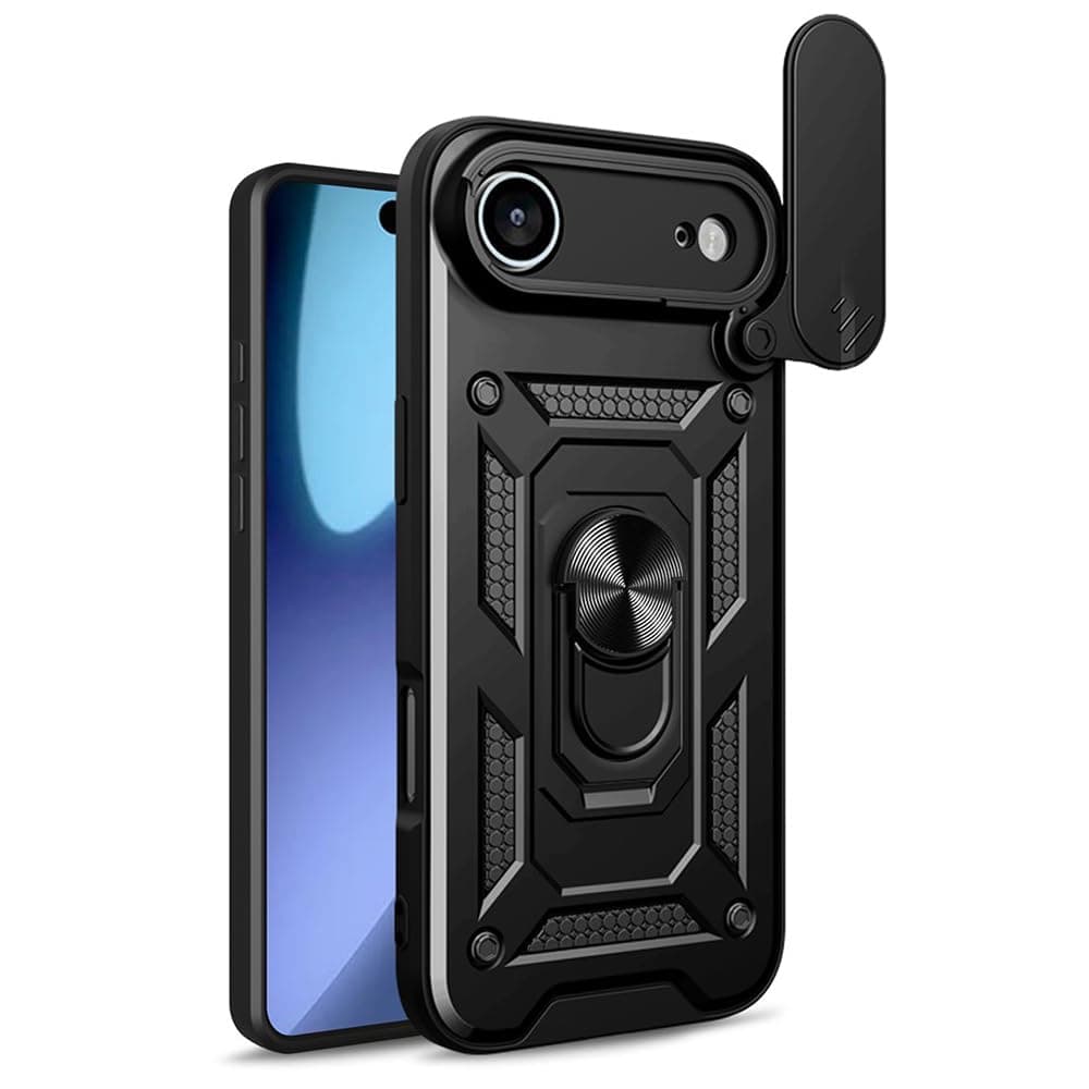 Хибриден удароустойчив кейс с пръстен против изпускане за iPhone 17 Air - Techsuit CamShield Case (черен)