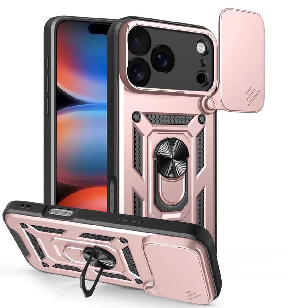 Хибриден удароустойчив кейс с пръстен против изпускане за iPhone 17 Pro - Techsuit CamShield Case (розово злато)