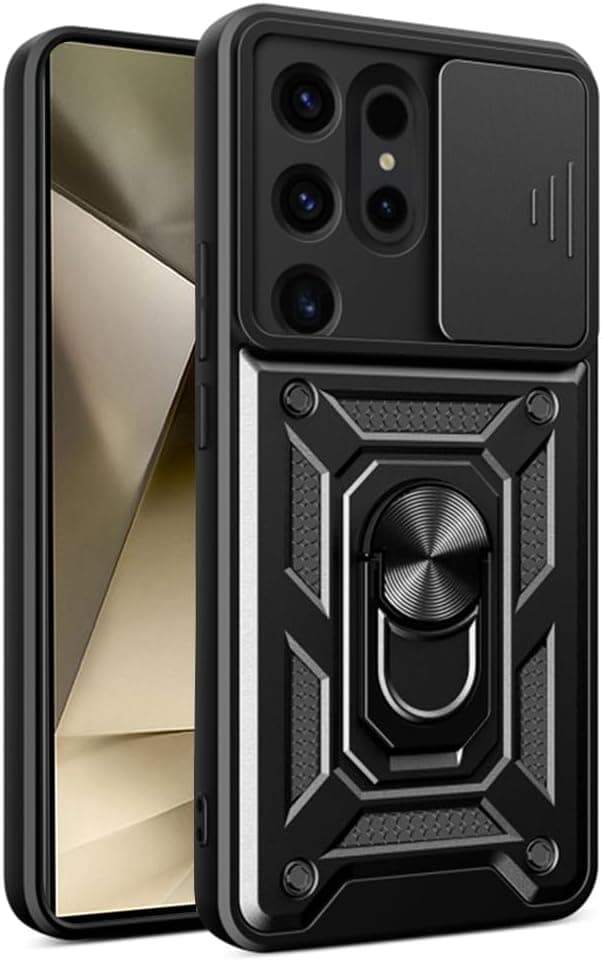 Хибриден удароустойчив кейс с пръстен против изпускане за Samsung Galaxy S26 - Techsuit CamShield Case (черен)
