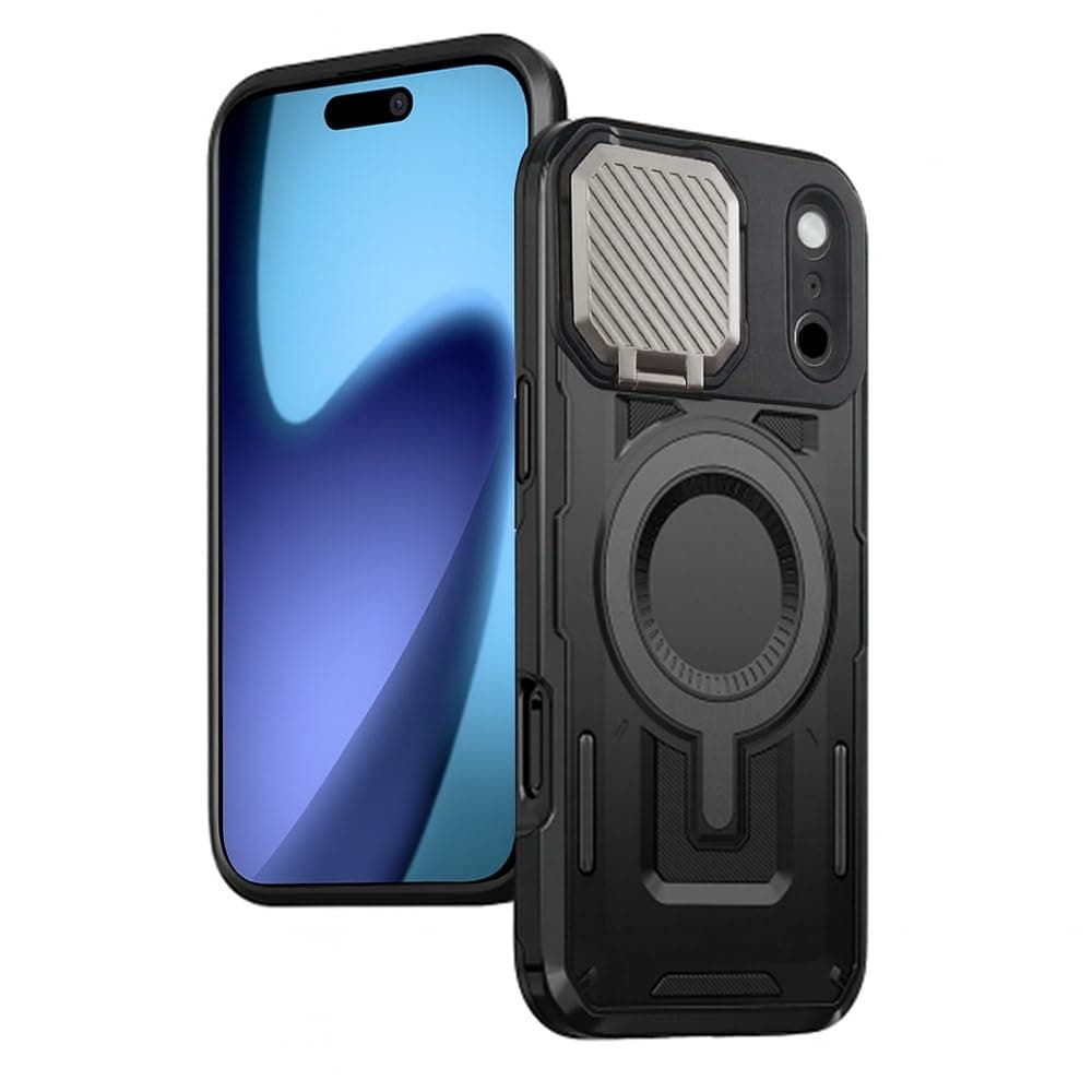 Хибриден удароустойчив кейс с вградена поставка и MagSafe за iPhone 17 Pro - Techsuit CamVault Pro Case (черен)