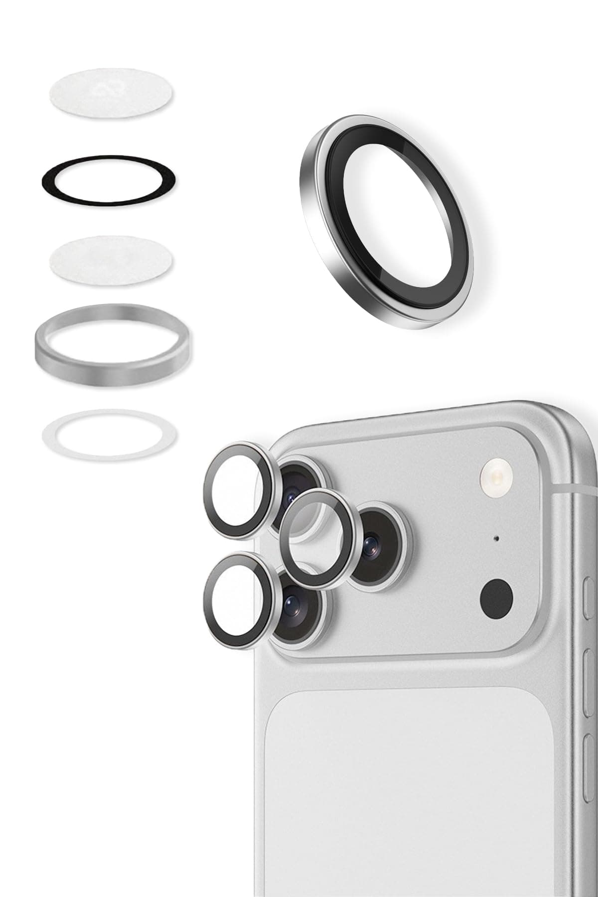 Предпазни сапфирени лещи за камерата на iPhone 17 Pro, iPhone 17 Pro Max - Blueo Sapphire Crystal Original Camera Lens Glass Protector (сребрист)