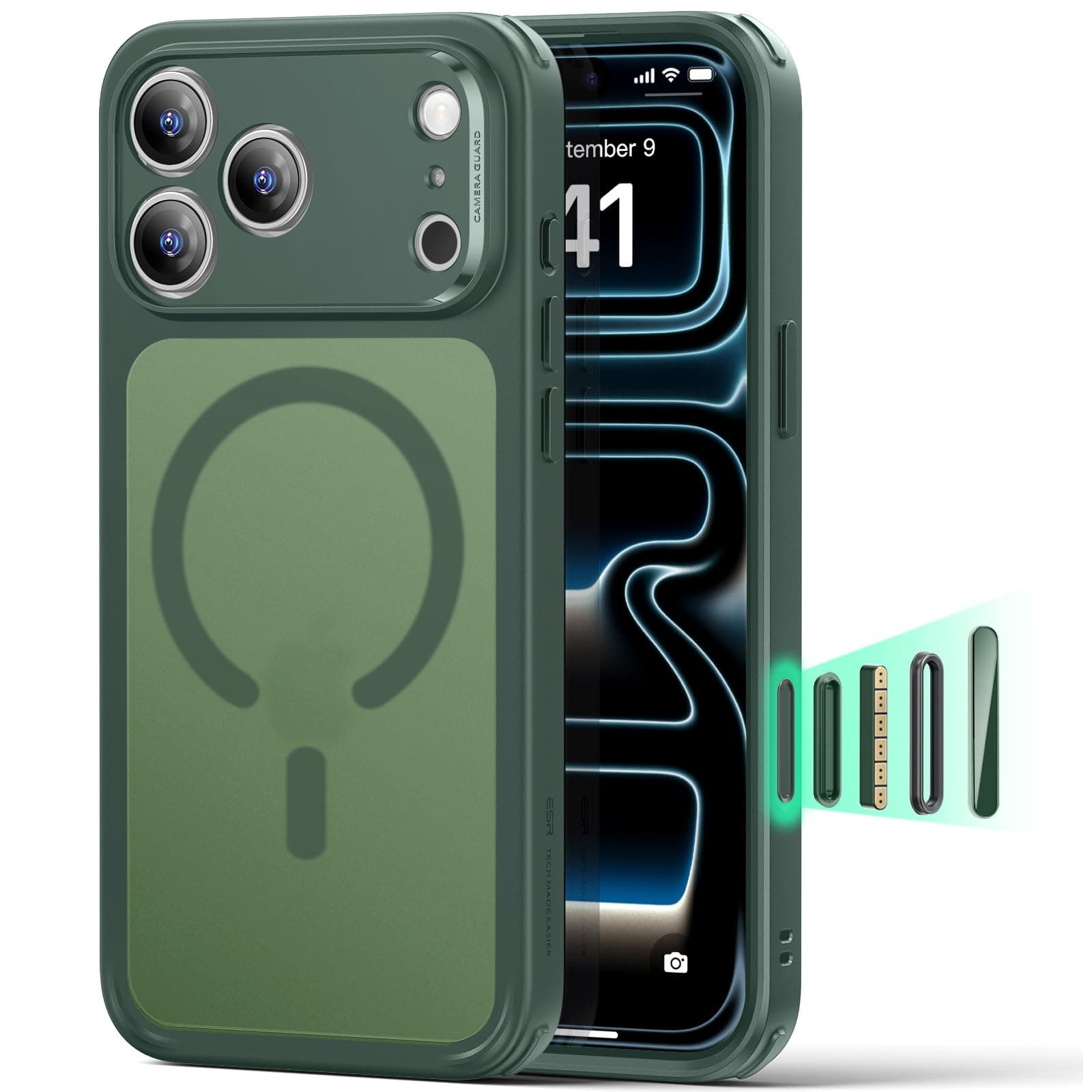 Хибриден кейс с висока степен на защита с MagSafe за iPhone 17 Pro - ESR Classic Hybrid HaloLock MagSafe Case (зелен)