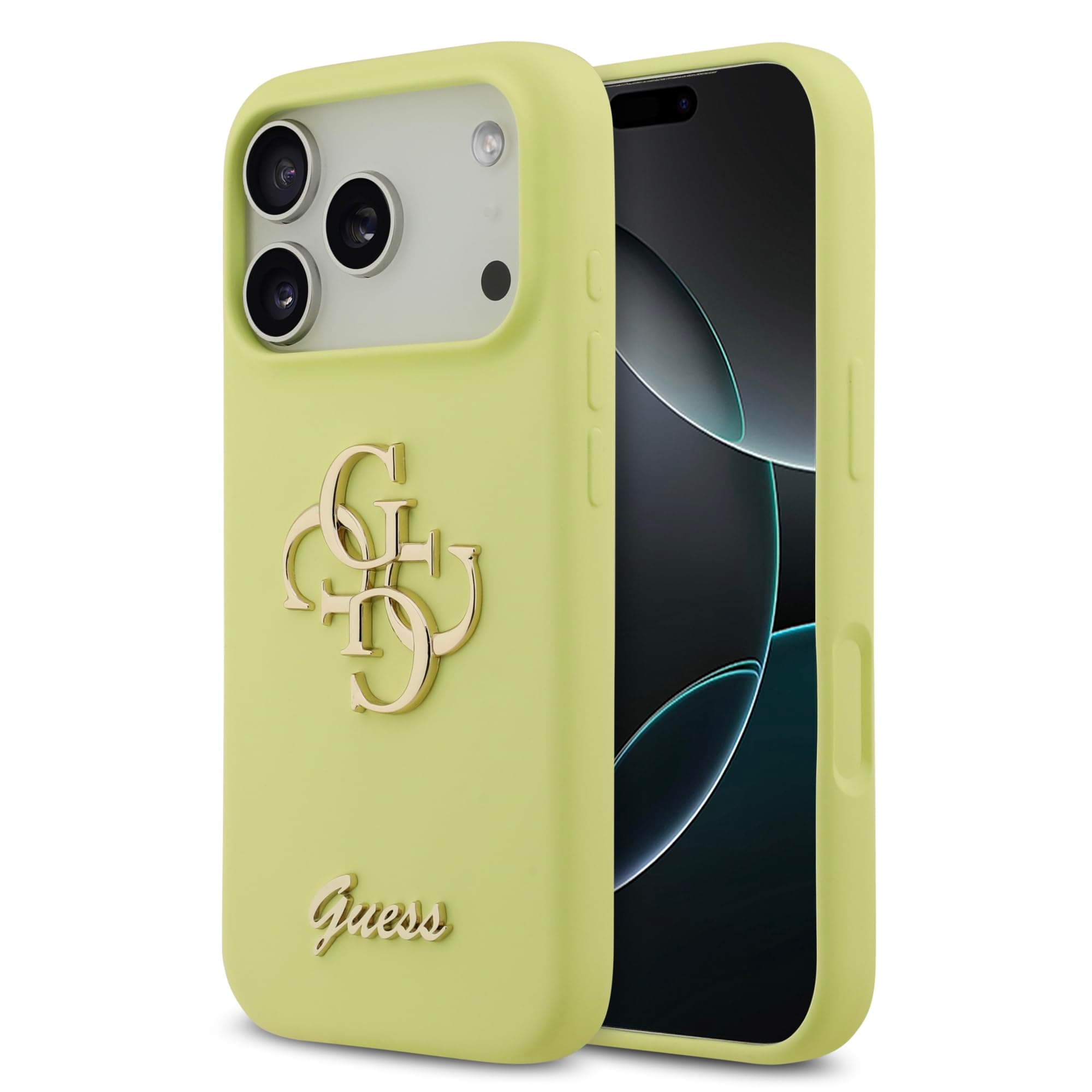 Силиконов (TPU) калъф за iPhone 17 Pro - Guess Liquid Silicone 4G Metal Logo Case (жълт)