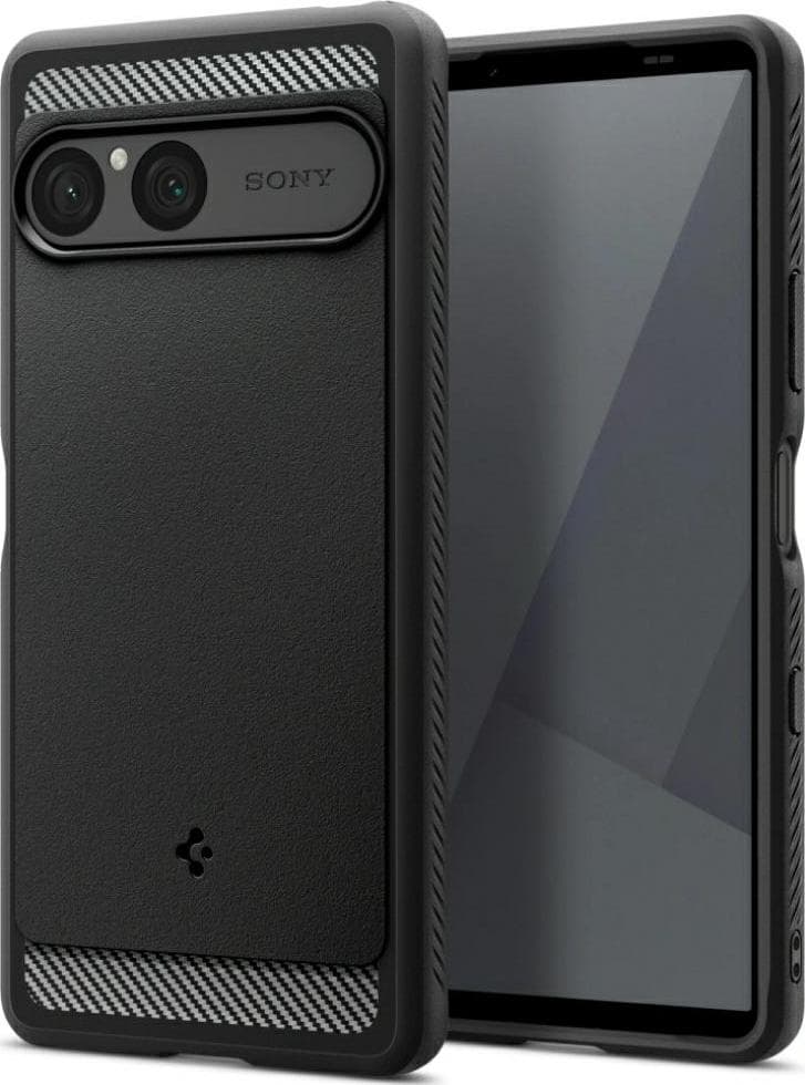 Тънък качествен силиконов (TPU) калъф за Sony Xperia 10 VII - Spigen Rugged Armor Case (черен)
