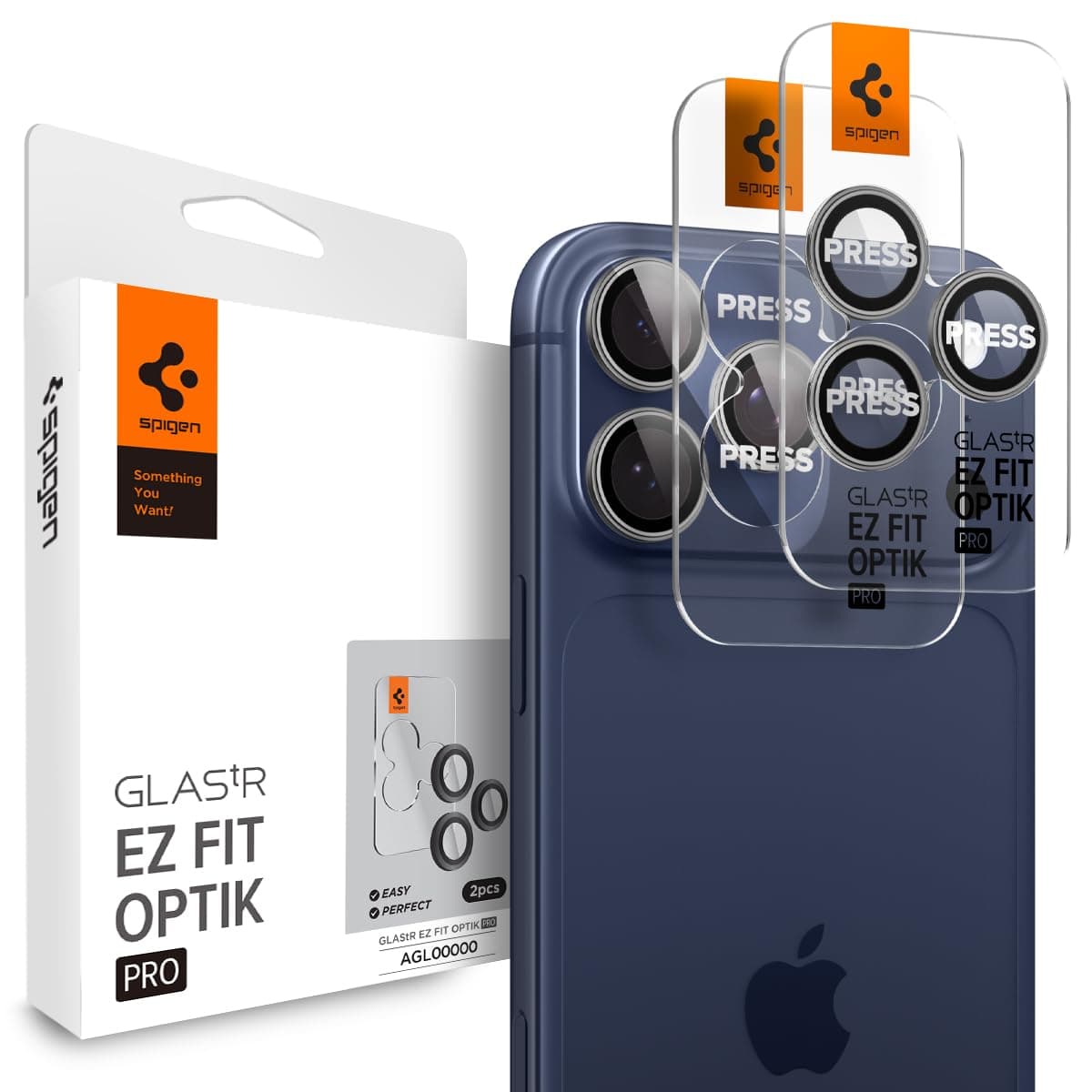 2 комплекта предпазни стъклени лещи за камерата на iPhone 17 Pro, iPhone 17 Pro Max, iPhone 16 Pro, iPhone 16 Pro Max, iPhone 15 Pro, iPhone 15 Pro Max - Spigen Glass tR EZ Fit Optik Pro Lens Protector 2 Pack (тъмносив)