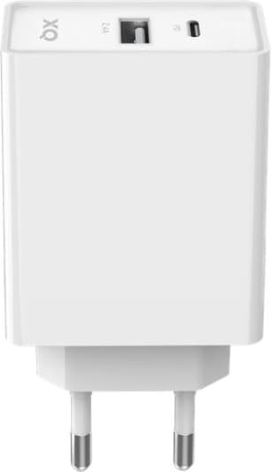 Захранване за ел. мрежа с USB-A и USB-C изходи и технология за бързо зареждане - Freenet Basics Duos Wall Charger 30W PD (бял)