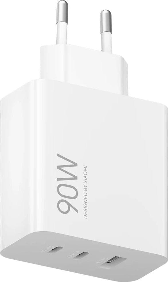 Захранване за ел. мрежа за мобилни устройства с USB-A и 2xUSB-C изходи с технология за бързо зареждане - Xiaomi HyperCharge Fast Wall Charger 90W (MDY-19-EK) (бял)
