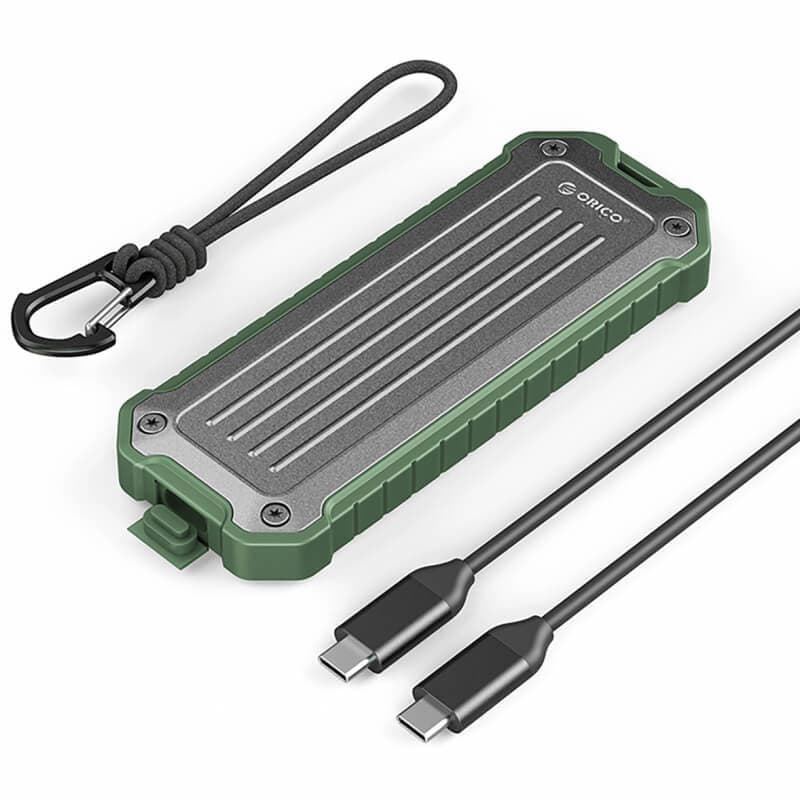 Удароустойчива алуминиева външна кутия с USB-C за M.2 NVMe SSD дискове - Orico OTPX-G2 USB-C External M.2 NVMe SSD USB 3.2 Gen 2 Enclosure (сив-зелен)