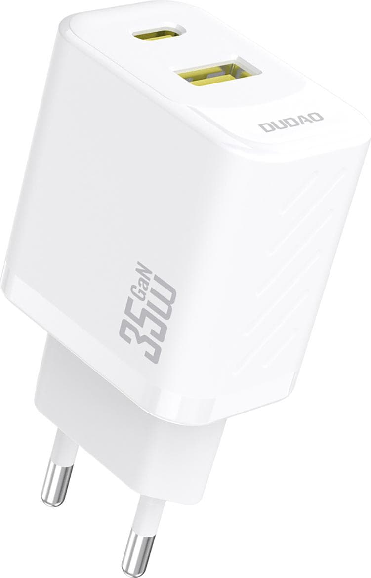 Захранване за ел. мрежа с USB-A и USB-C изходи и технология за бързо зареждане - Dudao A27 Max GaN Fast Wall Charger 35W (бял)