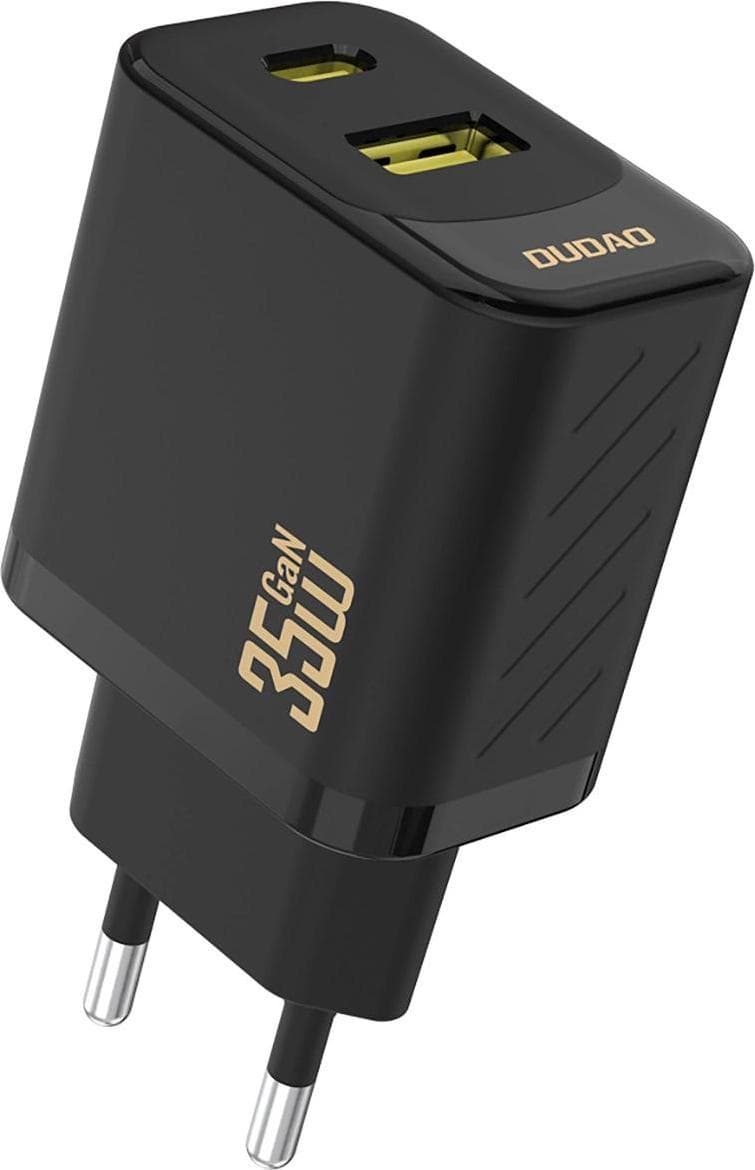 Захранване за ел. мрежа с USB-A и USB-C изходи и технология за бързо зареждане - Dudao A27 Max GaN Fast Wall Charger 35W (черен)