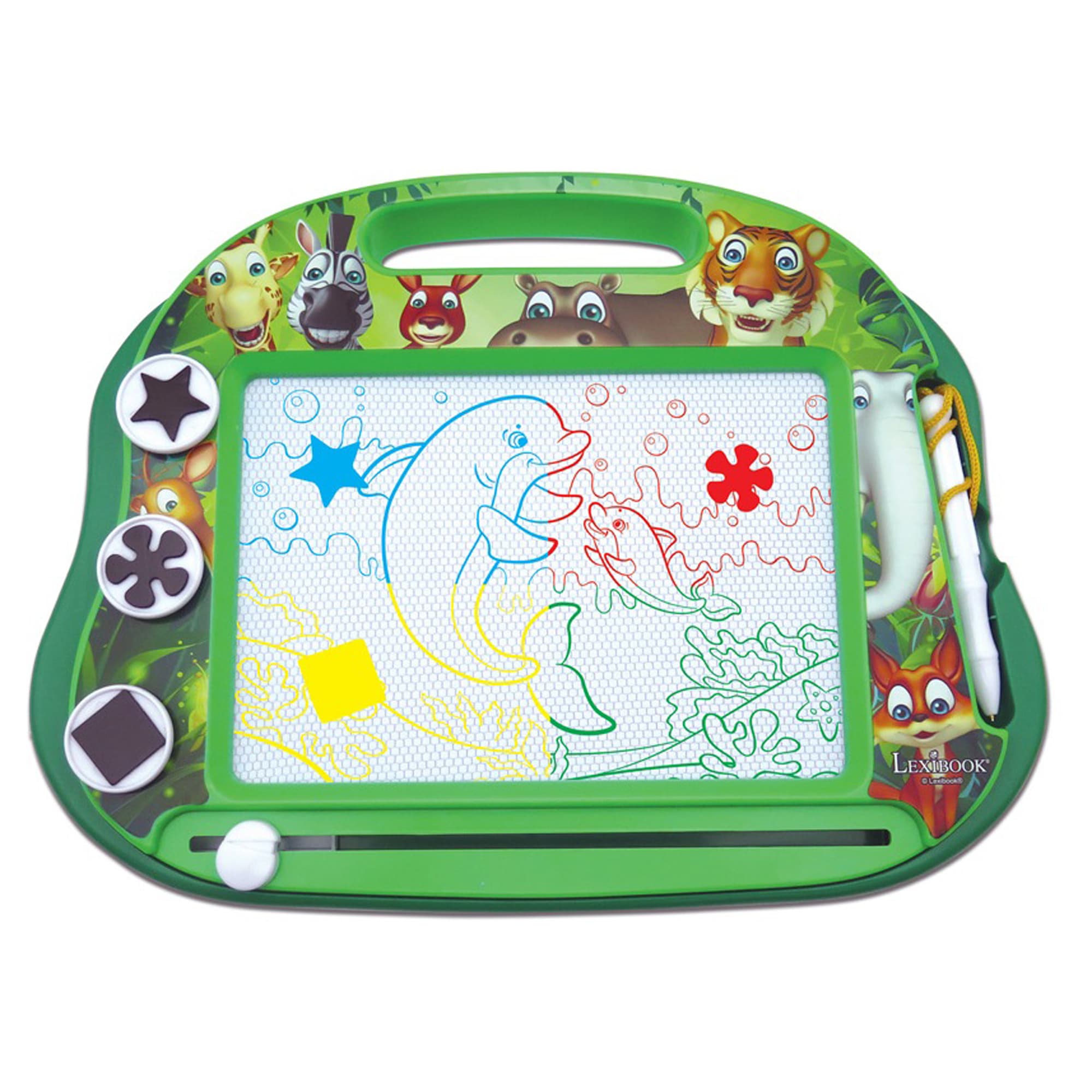 Детски таблет за рисуване и писане с екран А5 формат - Lexibook Animals Multicolour Magnetic Drawing Board Tablet (зелен)