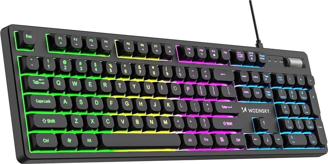Жична геймърска клавиатура с RGB подсветка - Wozinsky WKG-200 Membrane Gaming RGB Keyboard With Scroll Wheel (черен) (за PC)