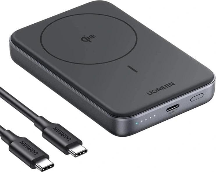 Преносима външна батерия с USB-C порт и безжично зареждане с MagSafe - Ugreen Magsafe Qi2 Power Bank 10000 mAh 30W (тъмносив)