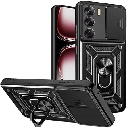 Хибриден удароустойчив кейс с пръстен против изпускане за Oppo A6 Pro 5G, Oppo A6 Pro 4G - Techsuit CamShield Case (черен)