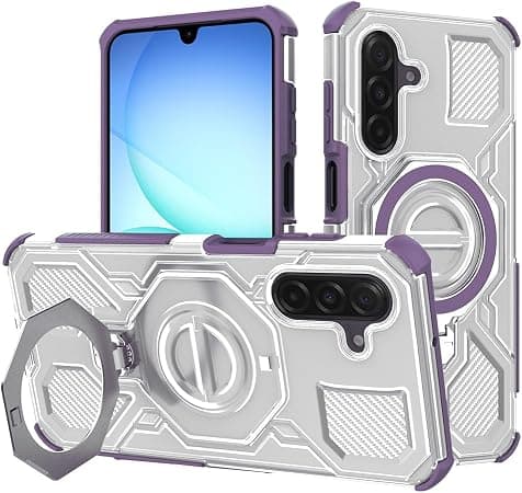 Хибриден удароустойчив кейс с вградена поставка за Samsung Galaxy A17 5G, Galaxy A17 4G - Techsuit Carbon Shield Pro Hybrid Case (сребрист-лилав)