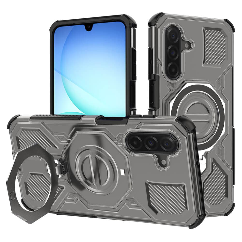 Хибриден удароустойчив кейс с вградена поставка за Samsung Galaxy A17 5G, Galaxy A17 4G - Techsuit Carbon Shield Pro Hybrid Case (тъмносив-черен)
