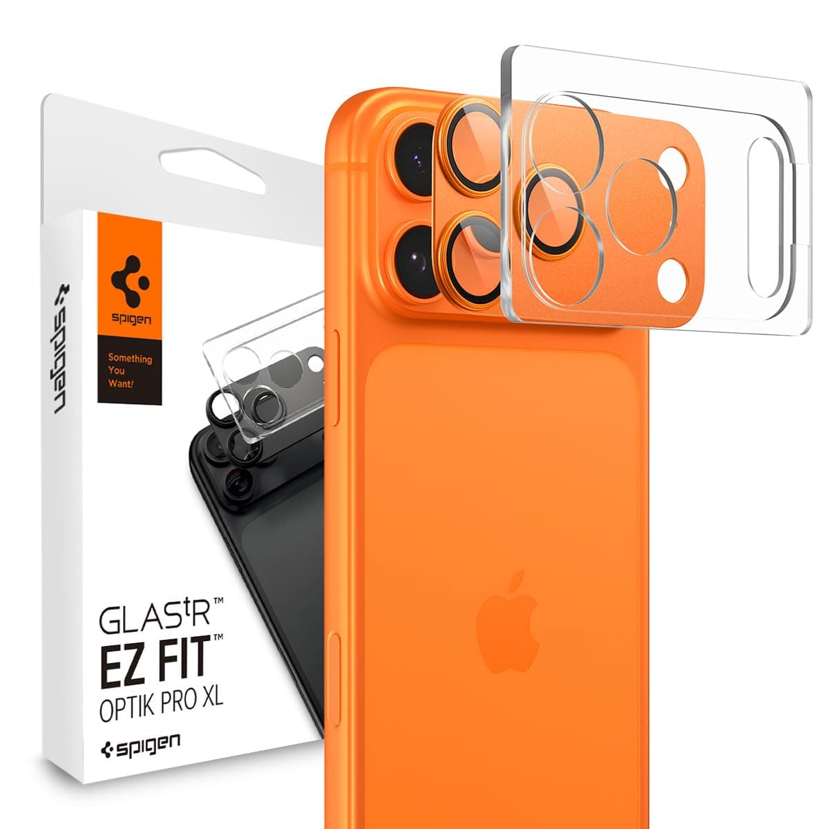 Предпазни стъклени лещи с цяла плочка за камерата на iPhone 17 Pro Max - Spigen Glass tR EZ Fit Optik Pro XL (оранжев)