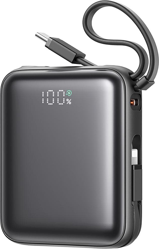 Външна батерия с вградени USB-C и Lightning кабели и USB-C порт и технология за бързо зареждане - Joyroom JR-PBF27 Portable Power Bank 22.5W 10000 mAh (черен)