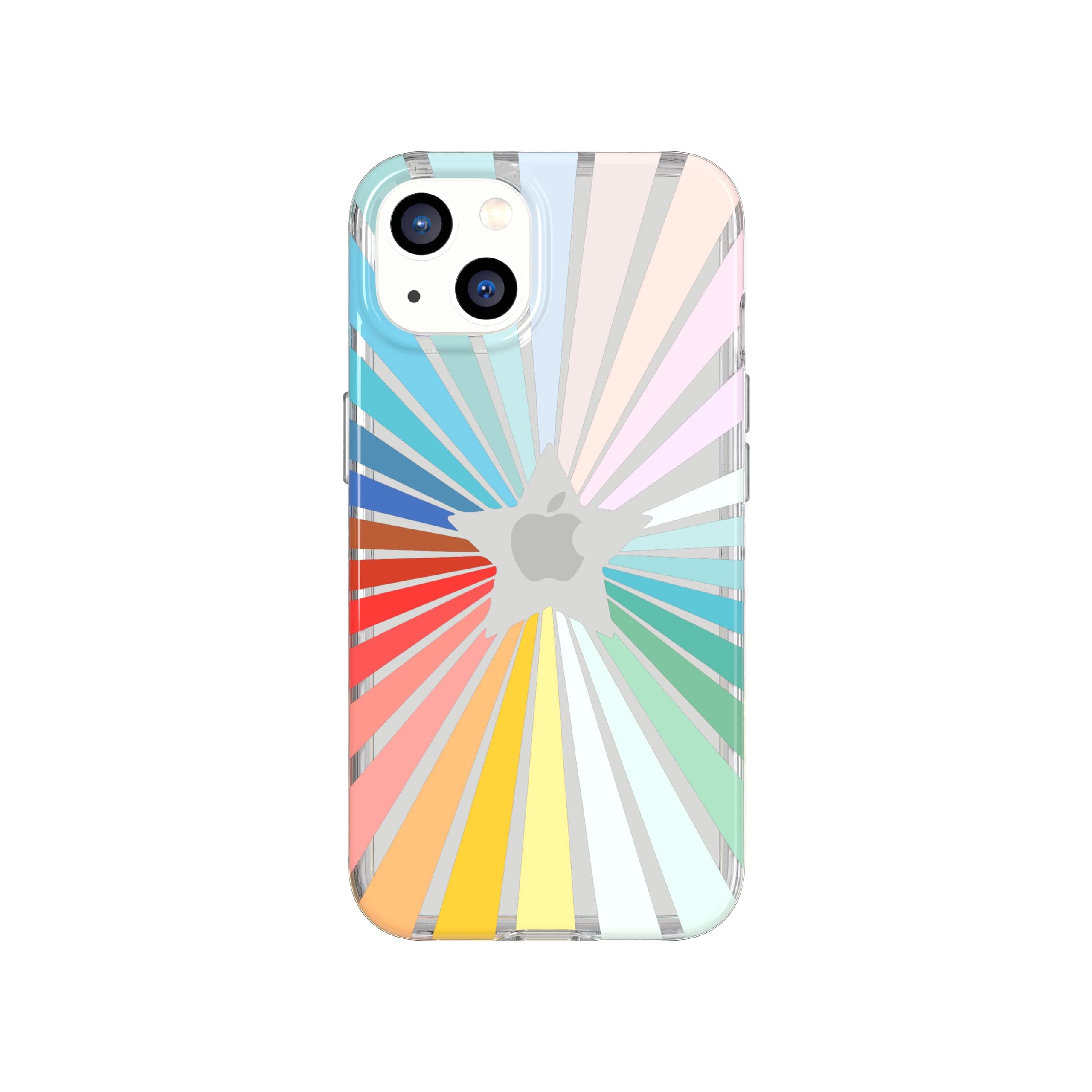 Хибриден удароустойчив кейс за iPhone 13 - Tech21 EvoArt Rainbow Sunburst Hybrid Case (шарен-прозрачен)