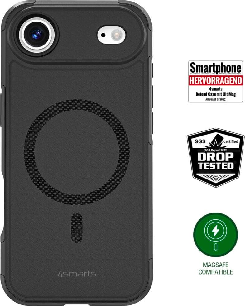 Хибриден удароустойчив кейс с MagSafe за iPhone 17 Air - 4smarts Defend MagSafe Case (черен)