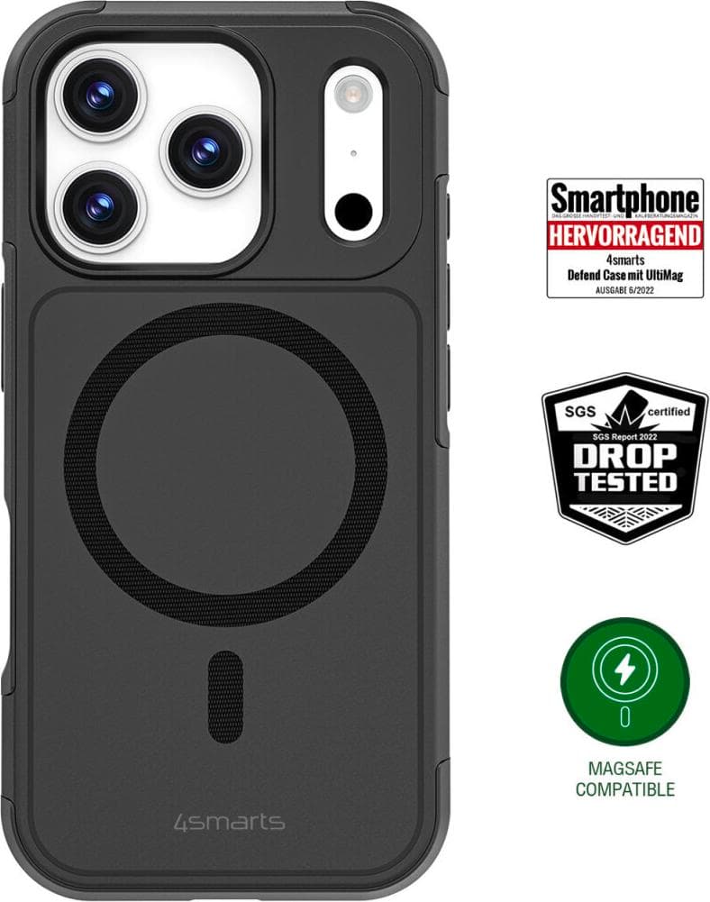 Хибриден удароустойчив кейс с MagSafe за iPhone 17 Pro - 4smarts Defend MagSafe Case (черен)
