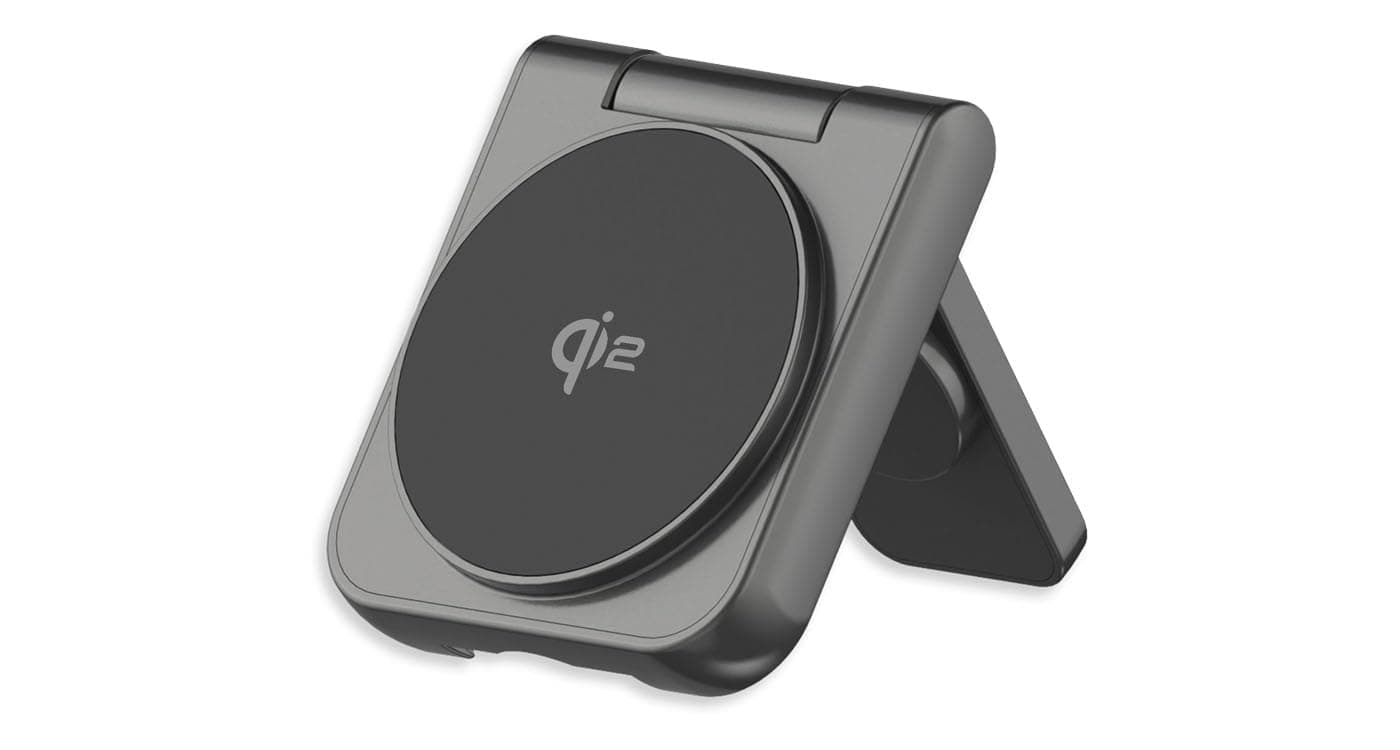 Сгъваема двойна поставка (пад) за безжично зареждане за iPhone с MagSafe и Apple Watch - LMP Twist 2-in-1 Qi2 Wireless Charging Station 17W (черен)
