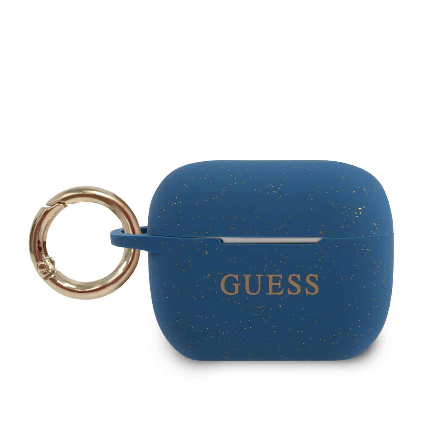 Защитен калъф Guess Silicone Glitter за Apple Airpods Pro, син