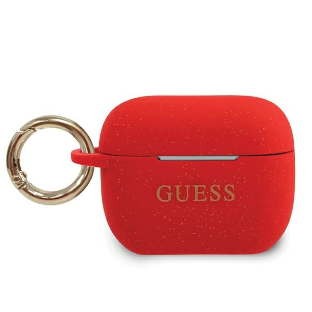 Защитен калъф Guess Silicone Glitter за Apple Airpods Pro, червен