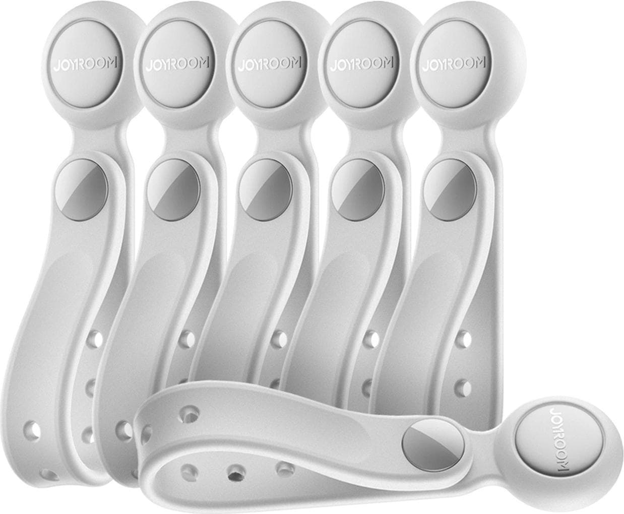 Шест броя силиконови органайзери с магнит за кабели - Joyroom Set 6 x Silicone Cable Tie with Magnet (бял)