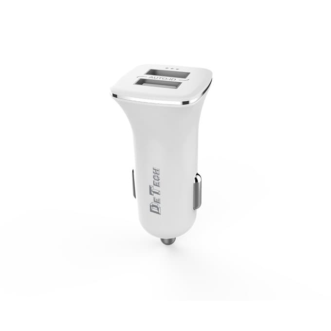 Зарядно устройство DeTech DE-C01, от автомобилна запалка към 2x USB A(ж), 5V/2.4A, бял