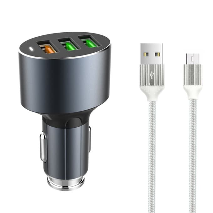 Зарядно устройство за кола LDNIO C703Q, от автомобилна запалка към 3x USB Type A (ж), От 3.6V до 6.5V - 3A, От 6.5V до 9V - 2A, От 9V до 12V - 1.5A, Quick Charge 3.0, сиво