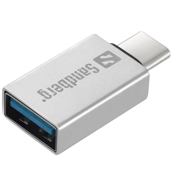 Преходник Sandberg, от USB C(м) към USB A 3.0(ж), метален, сребрист