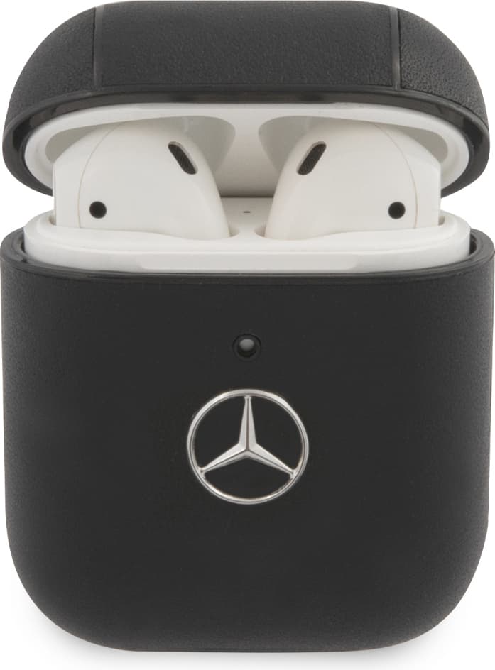 Защитен калъф Mercedes-Benz Signature Leather за Apple Airpods / Apple Airpods 2, естествена кожа, черен