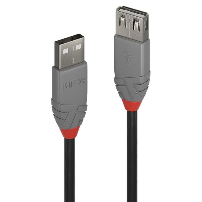 Кабел Lindy Anthra Line, USB A(м) към USB A(ж) 1.0 m, черен