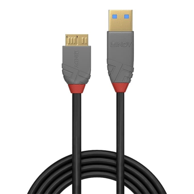Кабел Lindy Anthra Line, от USB Type-A 3.0 (м) към USB Micro-B 3.0 (м), 3.0 м, черен