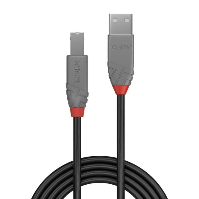 Кабел Lindy Anthra Line, от USB Type-A 2.0 (м) към USB Type-B 2.0 (м), 7.5 м, черен
