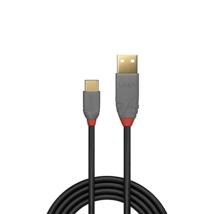 Кабел Lindy Anthra Line, от USB Type-A 2.0 (м) към USB Type-C 2.0 (м), 2.0 м, черен