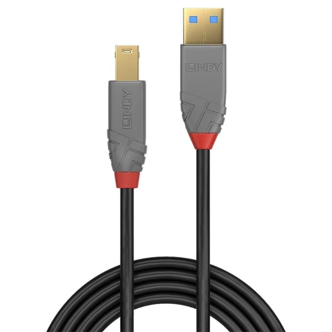 Кабел Lindy Anthra Line, от USB Type-A 3.0 (м) към USB Type-B 3,0 (м), 3.0 м, черен