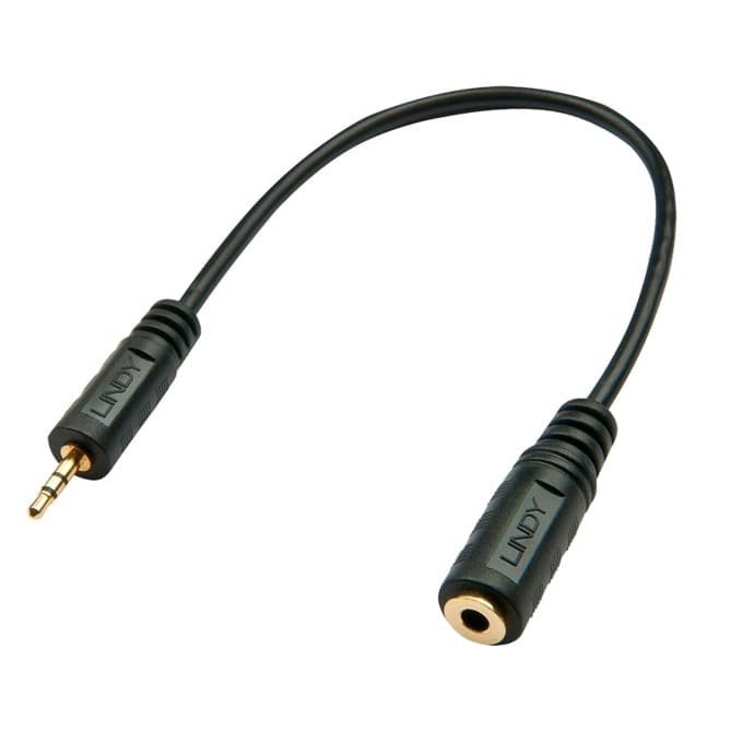 Кабел Lindy TRS Stereo, 2.5 мм (м) към 3.5мм (ж) Jack, 0.20 м, черен