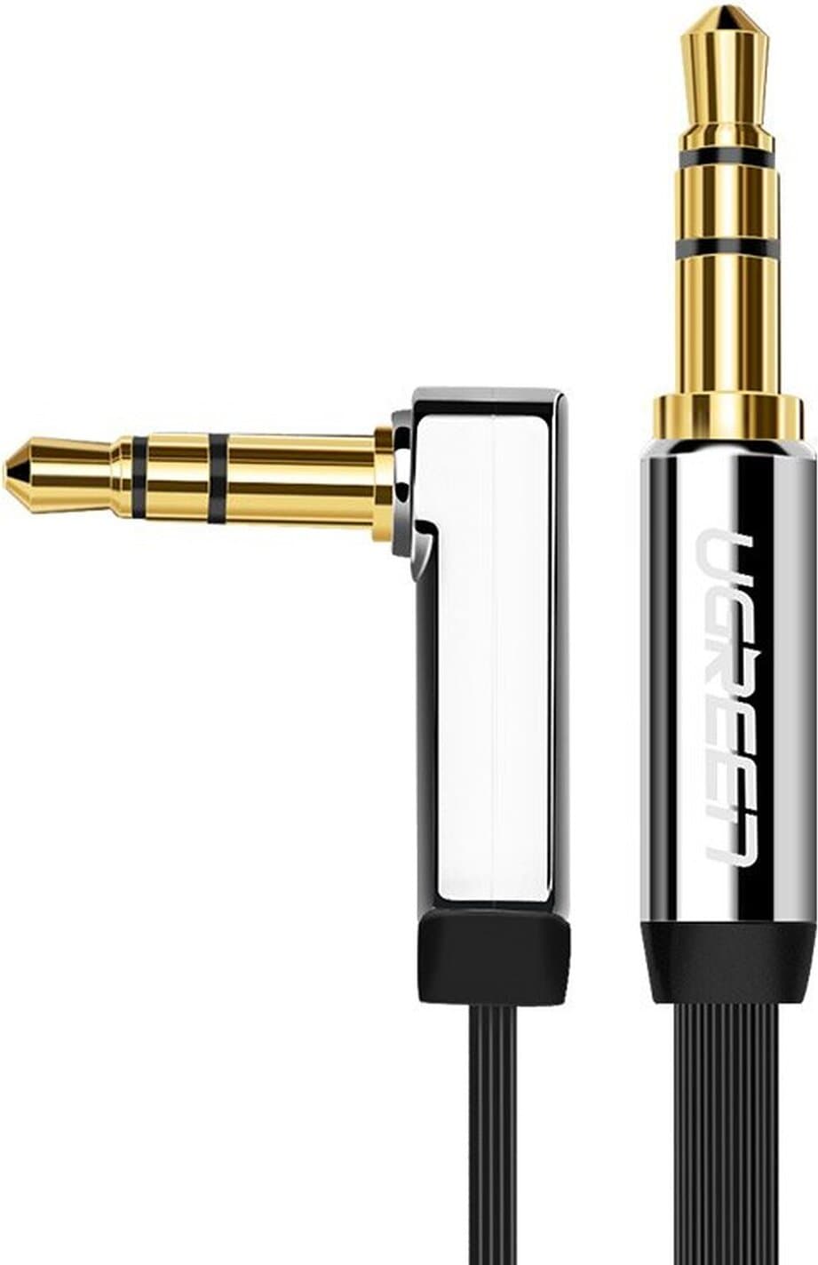 Качествен 3.5 мм. аудио кабел (500 см) - Ugreen AV119 Right Angle Flat Audio Cable (сребрист)